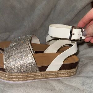 Sparkling Silver and White Espadrille Sandals